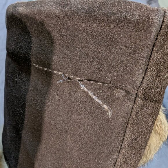 Manitobah Mukluks Brown Suede Rabbit Fur Beaded Mid-Calf Winter Boots - Picture 8 of 10